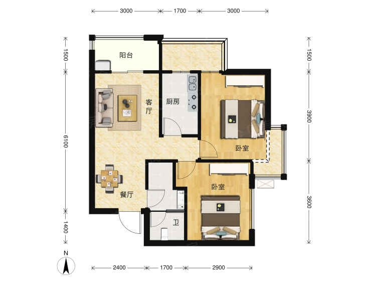 万景嘉苑二居室户型图大全-太原万景嘉苑二居室房型图-平面布置图