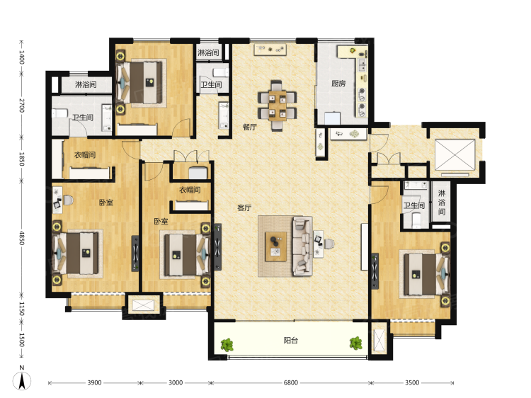 太原绿地城4室2厅3卫户型图