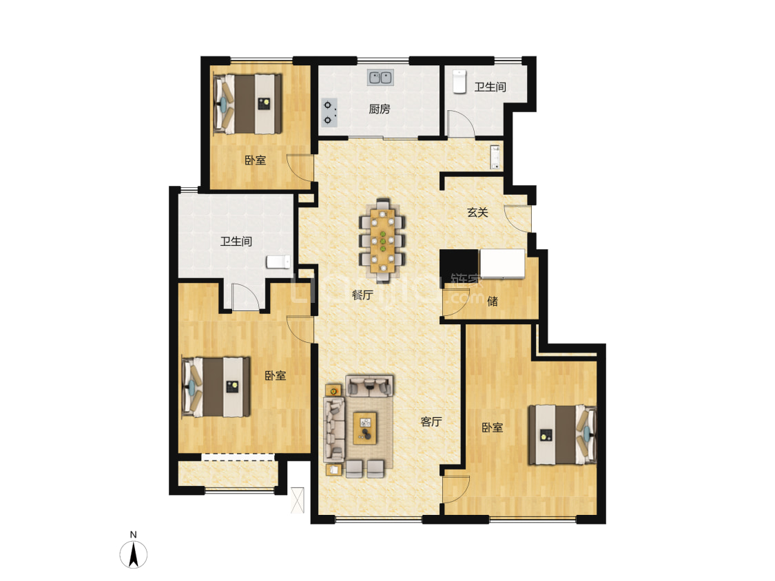 【万科未来之光_大连万科未来之光楼盘】三居室户型图|3室2厅1厨2卫建