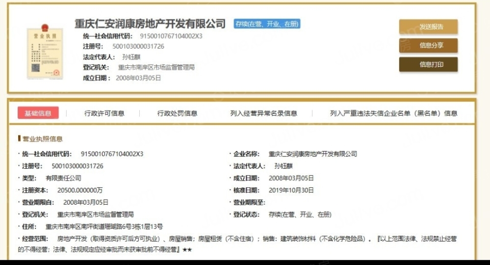 仁安南山院子开发商营业执照