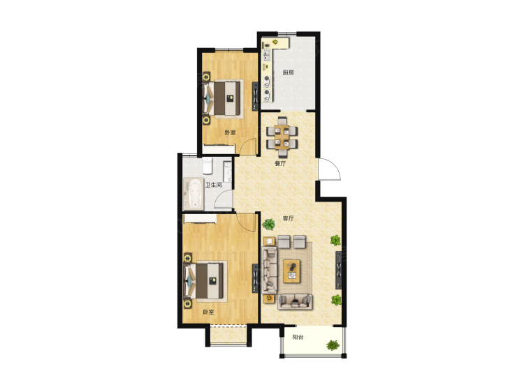 鑫江水青花都2室2厅1卫户型图
