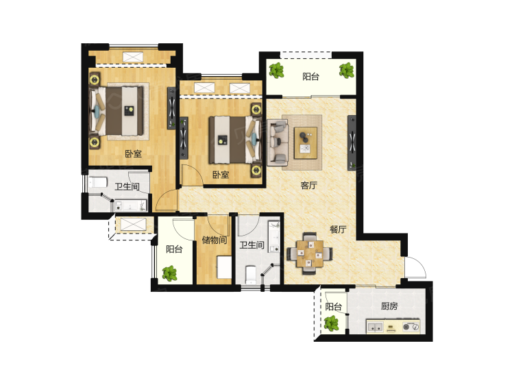 图大全-北京荣盛锦绣南山三居室房型图-平面布置图-贝壳北京楼盘网