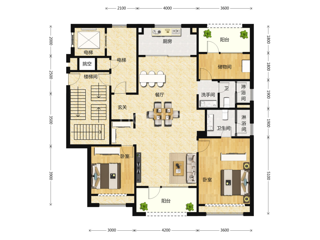【万科西华府南区_沈阳万科西华府南区楼盘】三居室户型图|3室2厅1厨2