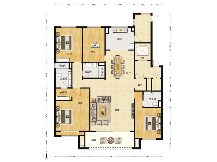 【万科紫院_太原万科紫院楼盘】四居室户型图|4室2厅1厨3卫建面 217m