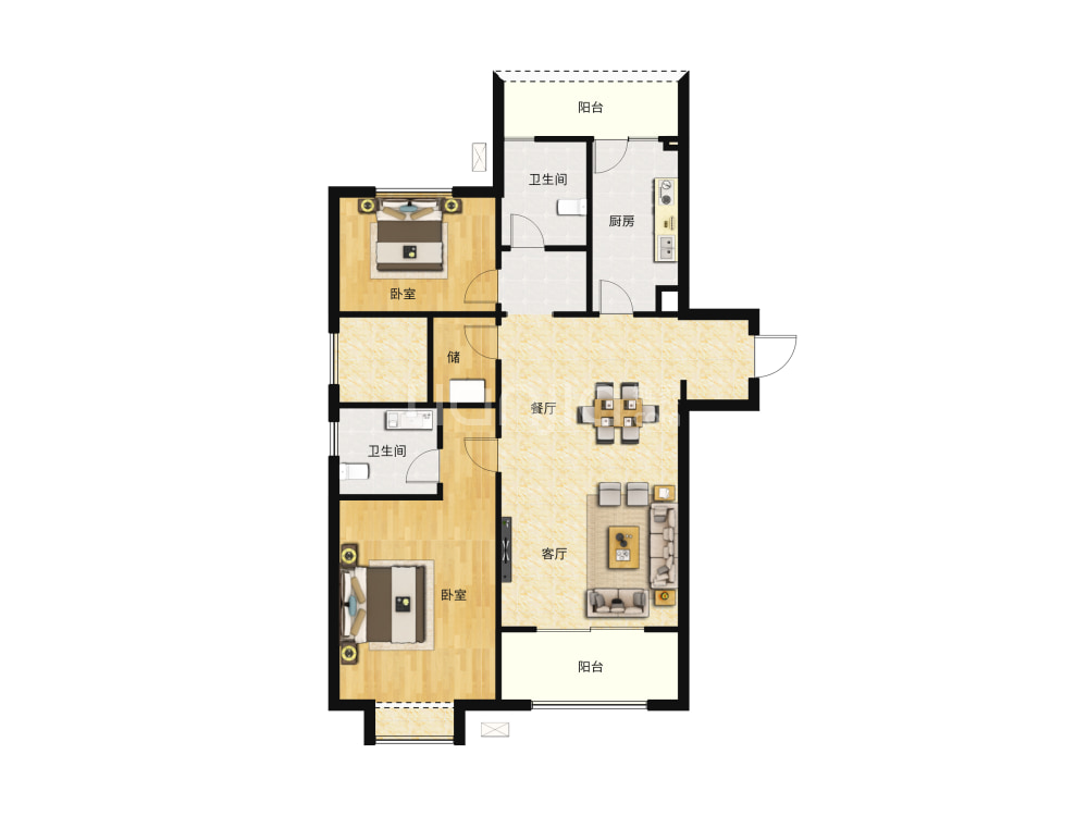 【滨江裕花园_襄阳滨江裕花园楼盘】零居室户型图|2室2厅1厨1卫建面