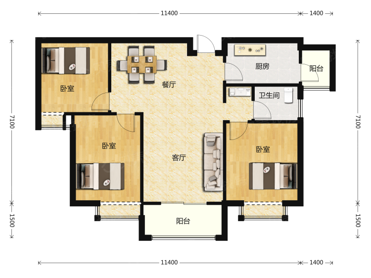 汇悦城3室2厅1卫户型图