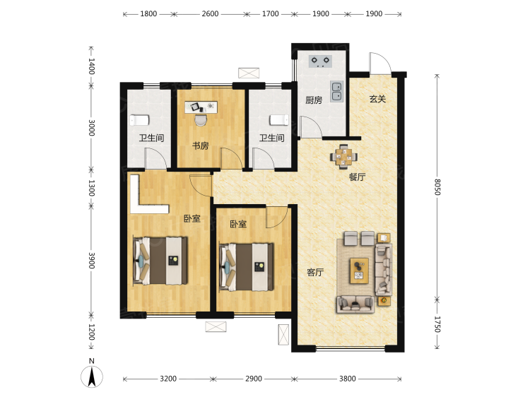 汇置尚郡3室2厅2卫户型图