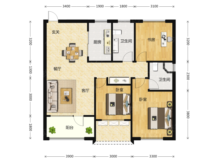 金地樾檀山3室2厅2卫户型图