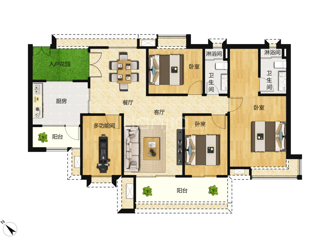 【悦江上品苑_广州悦江上品苑楼盘】四居室户型图|4室2厅1厨2卫建面