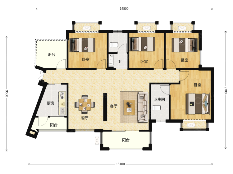 盛和雅颂花园5室2厅2卫户型图
