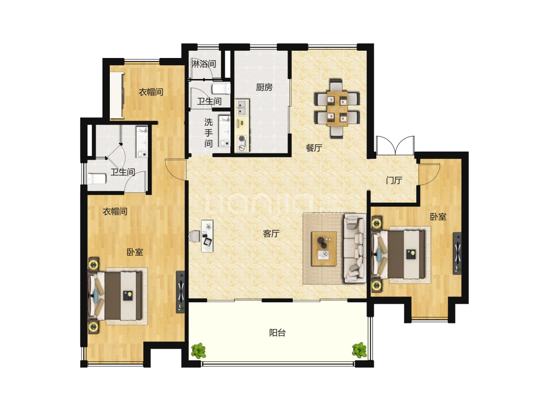 【旭辉公园府_合肥旭辉公园府楼盘】三居室户型图|3室2厅1厨2卫建面