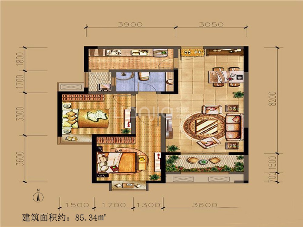 34㎡这个户型还不错,基本没啥浪费面积,属于刚需户型,卧室和客厅均面