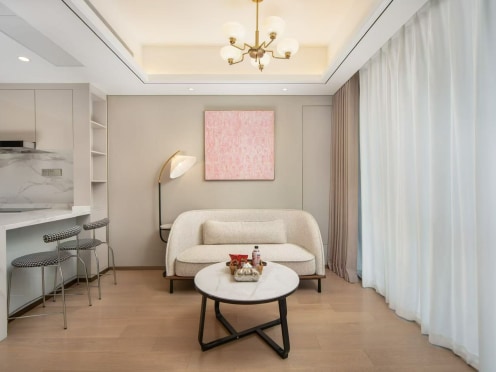 独栋·华贸姑苏里服务公寓 山塘街店 【超大落地窗】·整租·浮白·公寓大床 1室1厅