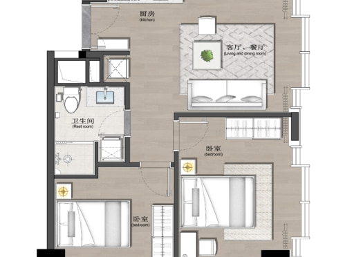 独栋·喜月阁公寓 独墅湖店 电子门锁和24小时监控 安全比便宜更重要 2室1厅