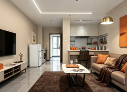 独栋·未来社区 国旭智寓店 奶油风氛围感隔断一房独立小厨房操作空间足够简单烹饪完全够用 1室1厅_东部孵化器产业园租房